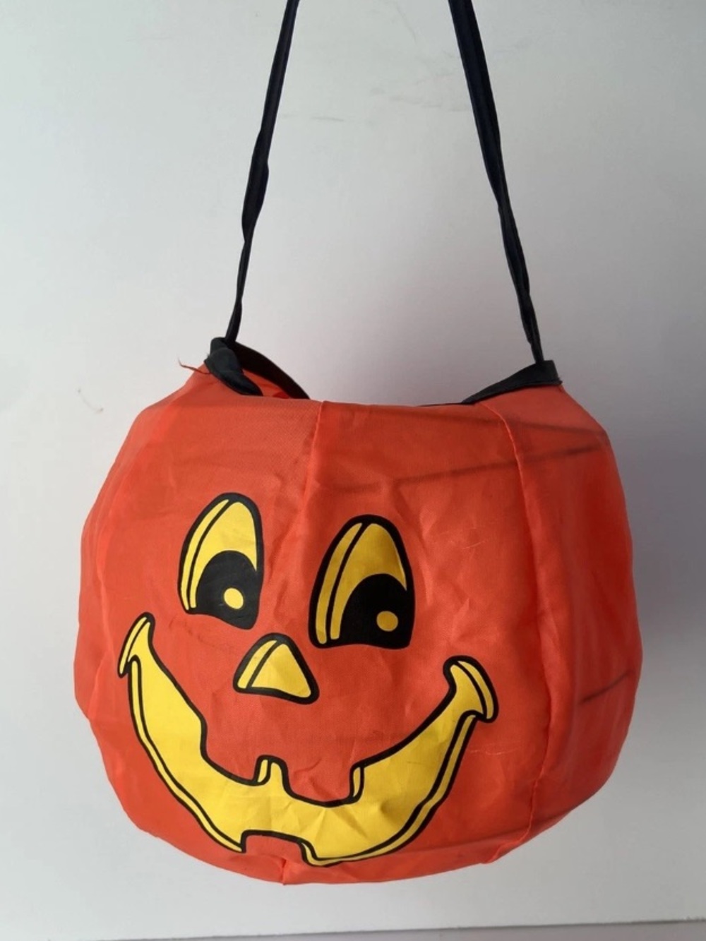 Vintage Tony USA Pumpkin Collapsible Halloween Basket Trick Or Treat Nylon GUC